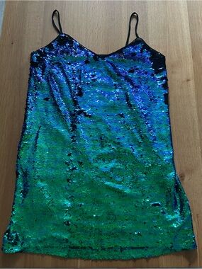 Simons Green and Blue Reversible Sequin Mini Dress